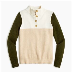 J. Crew Ivory, Beige & Olive Colorblock Half-Button Turtleneck Sweater